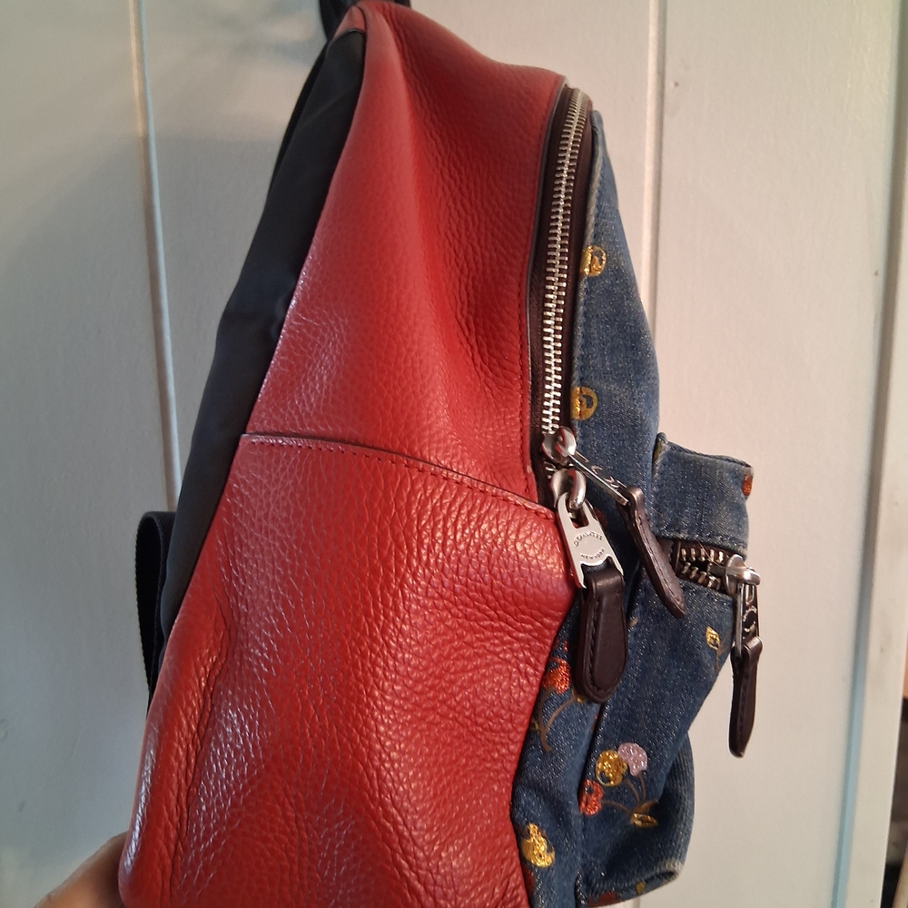Coach Denim Backpack with Cherry Print - Picture 3 of 11